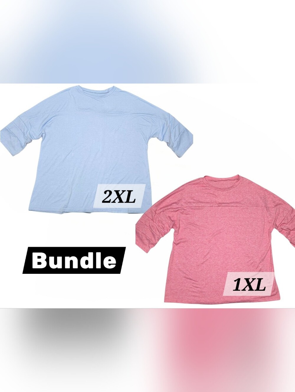Womens Tunic Tees  3/4 Sleeves Light Blue 2XL & Salmon 1XL